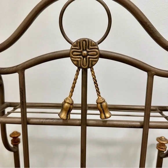 Vintage metal 2 tier wall table shelf gold brass tones tassels gorgeous like new - Picture 9 of 15